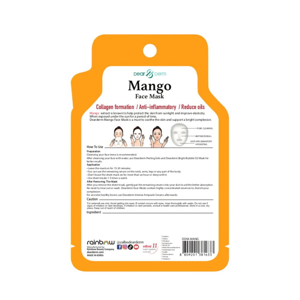 DEARDERM White Sheet Face Masks - Mango