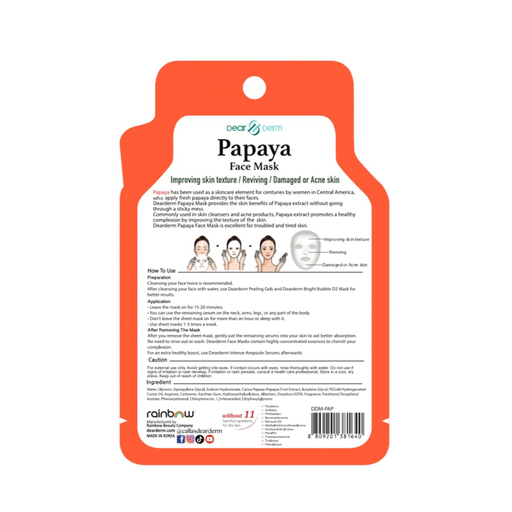 DEARDERM White Sheet Face Masks - Papaya