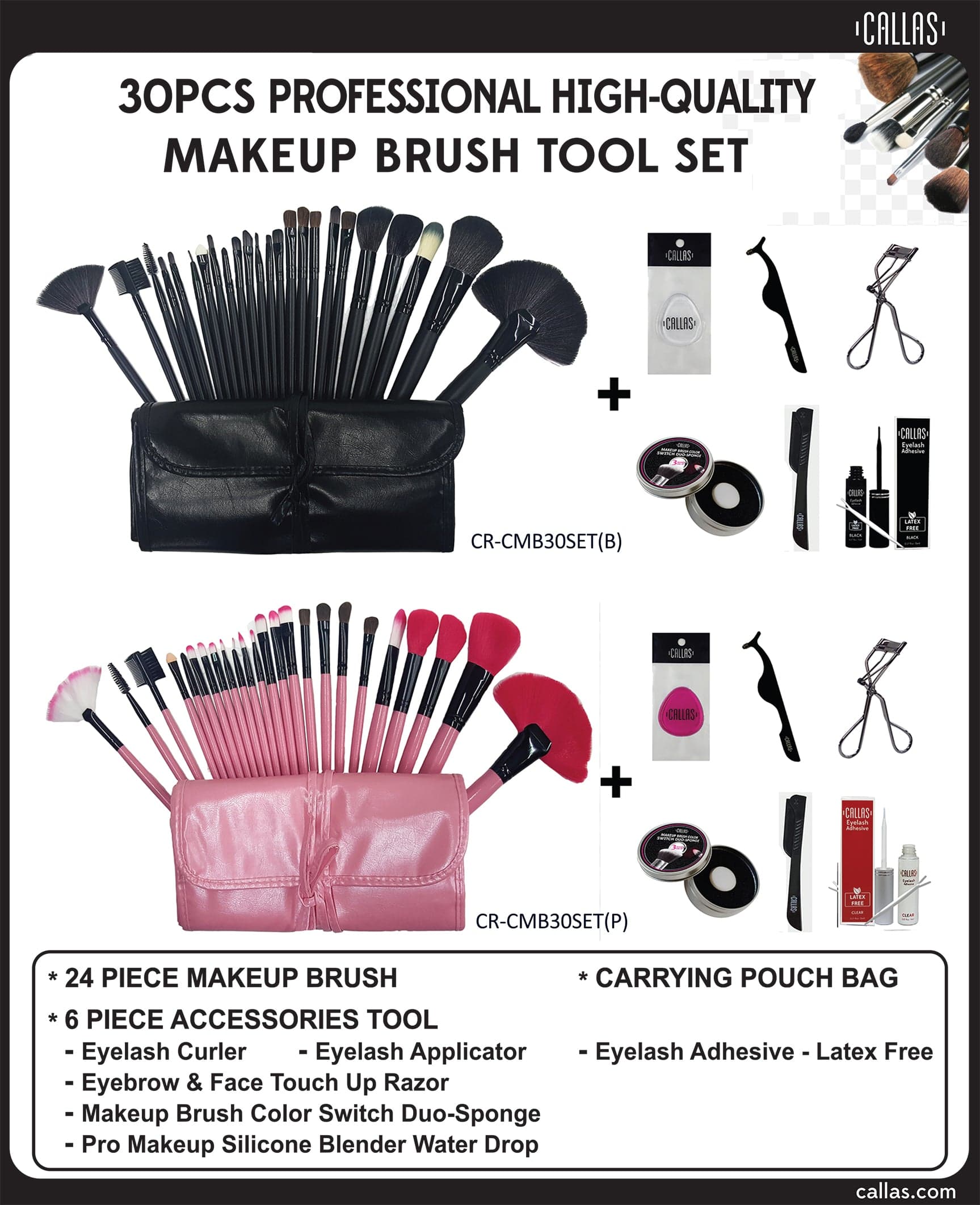 CALLAS 30pcs Professional High-Quality Makeup Brush Tool Set - Black