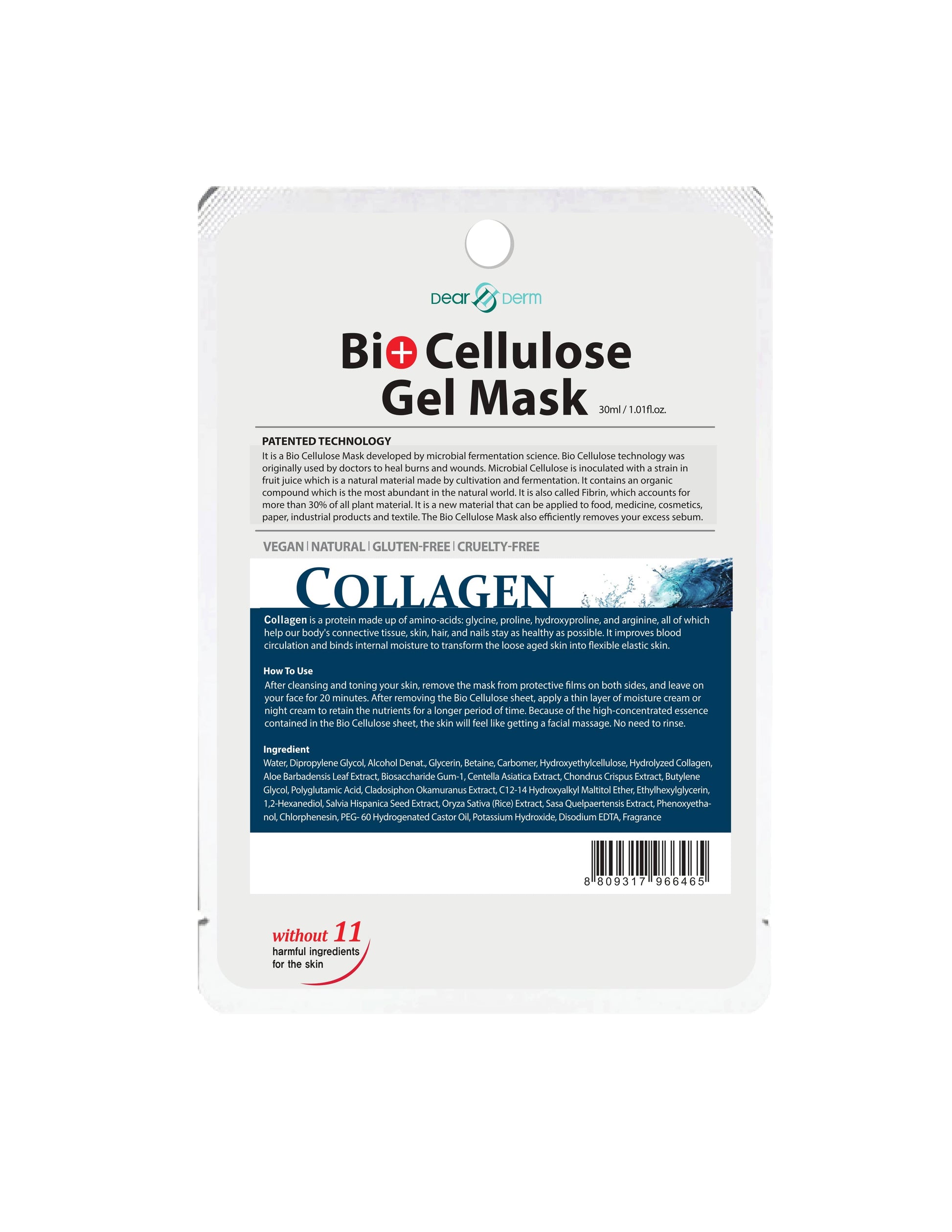 DEARDERM Bio-Cellulose Face Gel Mask Collagen